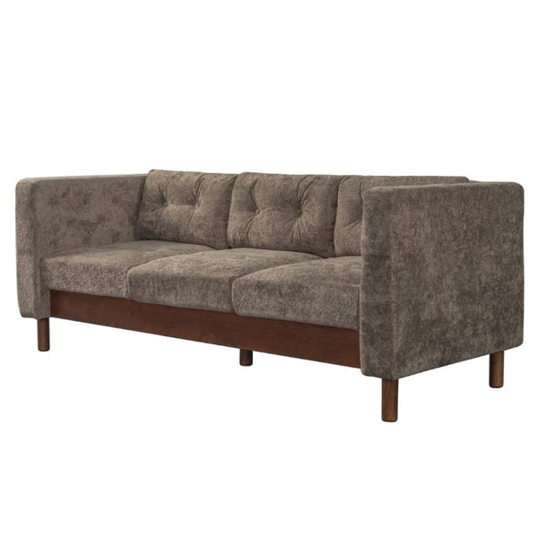 English Elm 78 Inch Three Seat Chenille Sofa Tufted Pillow Back Walnut Legs Living Room Brown N763P480705D