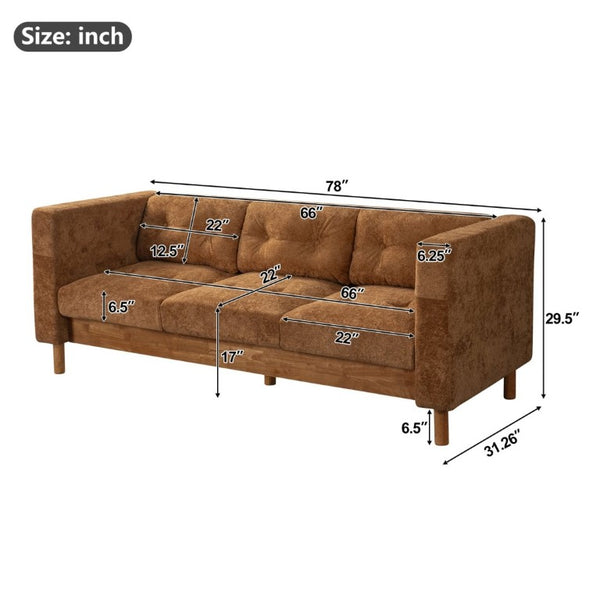 English Elm 78 Inch Three Seat Chenille Sofa Tufted Pillow Back Walnut Legs Living Room Orange N763P480705G