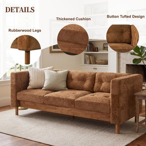English Elm 78 Inch Three Seat Chenille Sofa Tufted Pillow Back Walnut Legs Living Room Orange N763P480705G