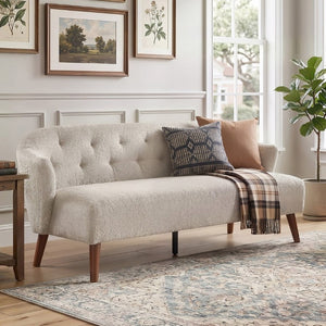 English Elm Modern Button Tufted Three Seater Sofa Plush Upholstered Mid Century Living Room Couch Brown N763P483968D