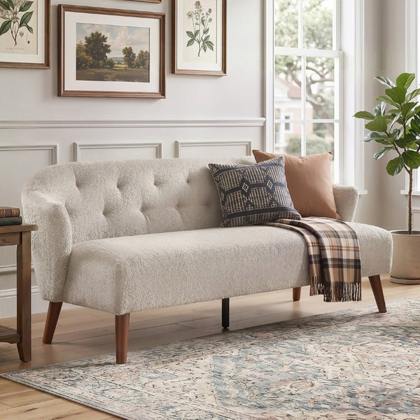English Elm Modern Button Tufted Three Seater Sofa Plush Upholstered Mid Century Living Room Couch Brown N763P483968D