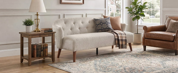 English Elm Modern Button Tufted Three Seater Sofa Plush Upholstered Mid Century Living Room Couch Brown N763P483968D