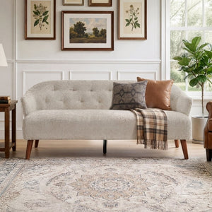 English Elm Modern Button Tufted Three Seater Sofa Plush Upholstered Mid Century Living Room Couch Brown N763P483968D