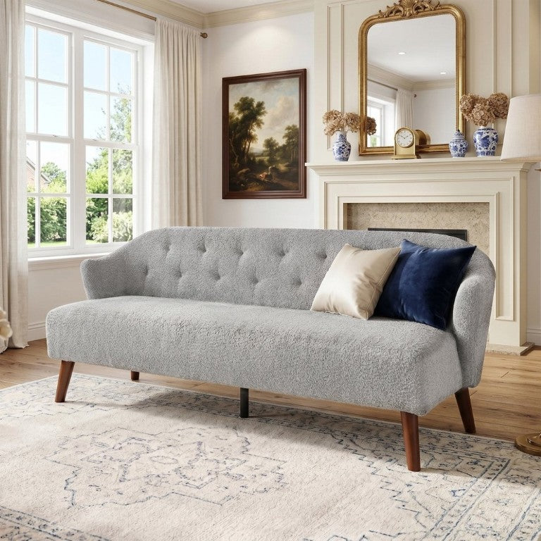English Elm Modern Button Tufted Three Seater Sofa Plush Upholstered Mid Century Living Room Couch Light Grey N763P483968E