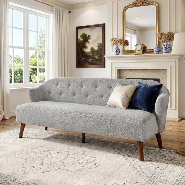 English Elm Modern Button Tufted Three Seater Sofa Plush Upholstered Mid Century Living Room Couch Light Grey N763P483968E