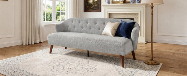 English Elm Modern Button Tufted Three Seater Sofa Plush Upholstered Mid Century Living Room Couch Light Grey N763P483968E
