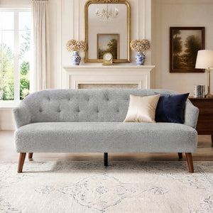 English Elm Modern Button Tufted Three Seater Sofa Plush Upholstered Mid Century Living Room Couch Light Grey N763P483968E