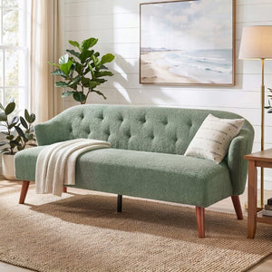 English Elm Modern Button Tufted Three Seater Sofa Plush Upholstered Mid Century Living Room Couch Green N763P483968F
