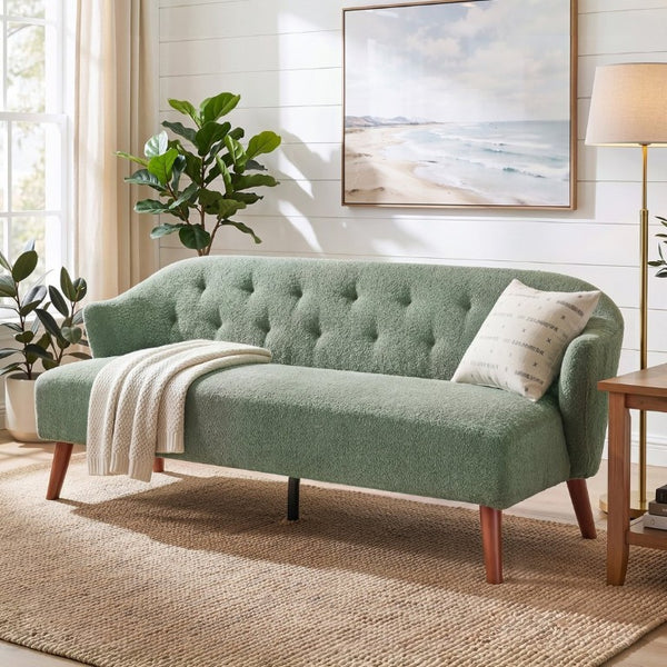 English Elm Modern Button Tufted Three Seater Sofa Plush Upholstered Mid Century Living Room Couch Green N763P483968F