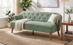 English Elm Modern Button Tufted Three Seater Sofa Plush Upholstered Mid Century Living Room Couch Green N763P483968F