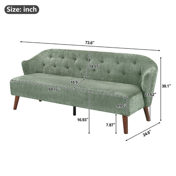 English Elm Modern Button Tufted Three Seater Sofa Plush Upholstered Mid Century Living Room Couch Green N763P483968F