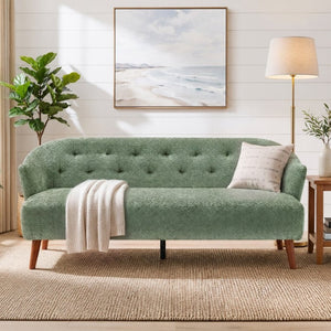 English Elm Modern Button Tufted Three Seater Sofa Plush Upholstered Mid Century Living Room Couch Green N763P483968F
