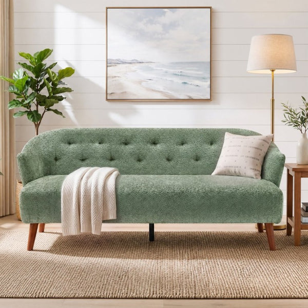 English Elm Modern Button Tufted Three Seater Sofa Plush Upholstered Mid Century Living Room Couch Green N763P483968F