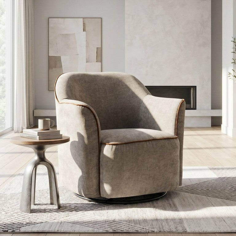 English Elm 360° Swivel Barrel Accent Chair Chenille Upholstered with Flared Arms for Living Room Grey N763P485475E