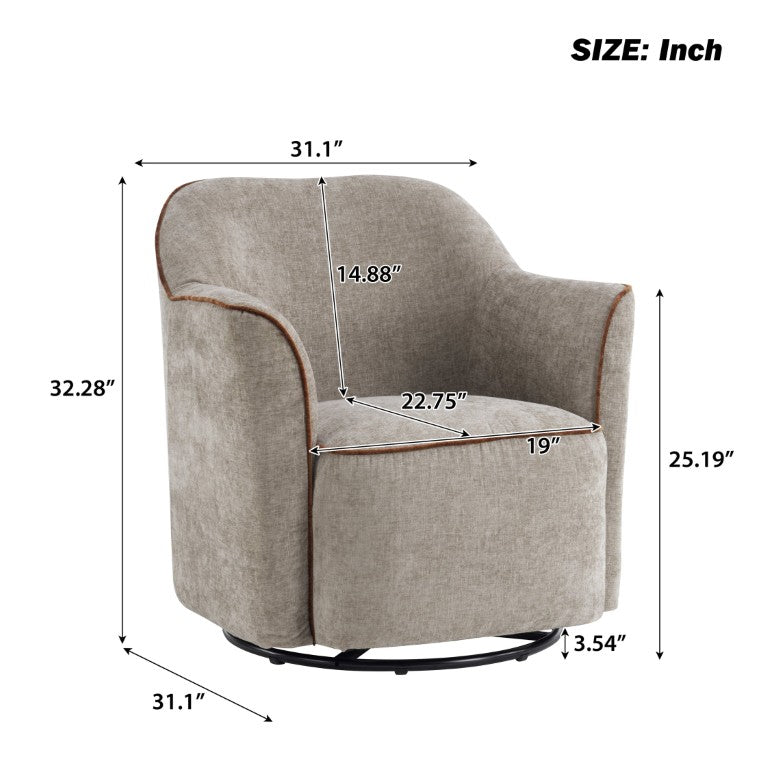 English Elm 360° Swivel Barrel Accent Chair Chenille Upholstered with Flared Arms for Living Room Grey N763P485475E