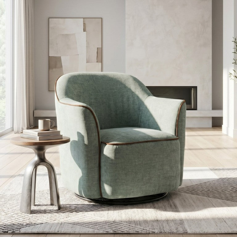 English Elm 360° Swivel Barrel Armchair Chenille Upholstered Flared Arms for Living Room or Office N763P485475F