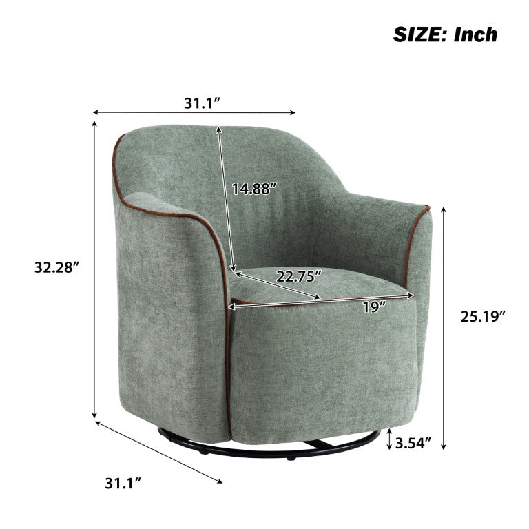 English Elm 360° Swivel Barrel Armchair Chenille Upholstered Flared Arms for Living Room or Office N763P485475F