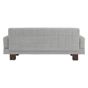 English Elm Modern Boucle Loveseat with Biscuit Tufted Back Square Arms and Walnut Legs Light Grey-Blue N763P485476C