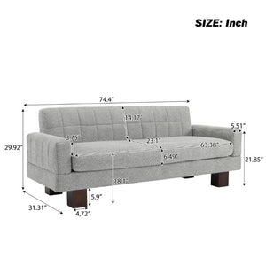 English Elm Modern Boucle Loveseat with Biscuit Tufted Back Square Arms and Walnut Legs Light Grey-Blue N763P485476C