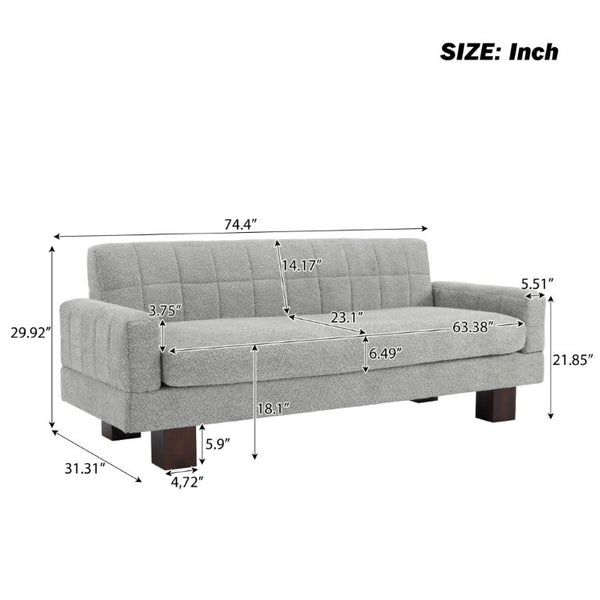 English Elm Modern Boucle Loveseat with Biscuit Tufted Back Square Arms and Walnut Legs Light Grey-Blue N763P485476C