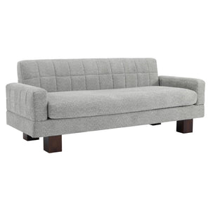 English Elm Modern Boucle Loveseat with Biscuit Tufted Back Square Arms and Walnut Legs Light Grey-Blue N763P485476C