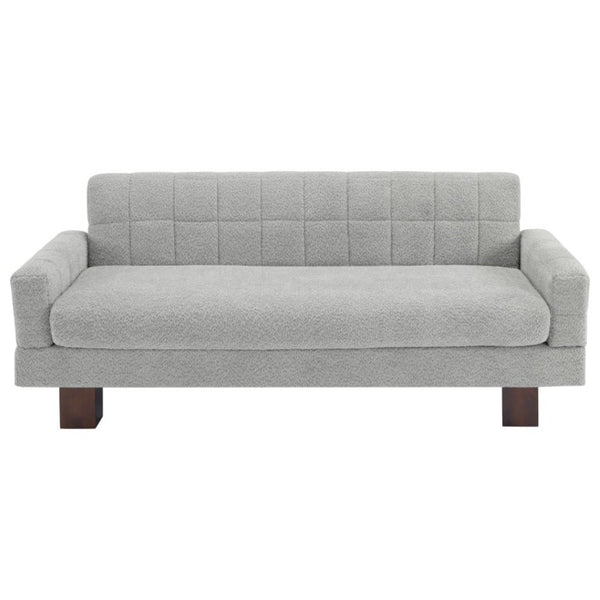 English Elm Modern Boucle Loveseat with Biscuit Tufted Back Square Arms and Walnut Legs Light Grey-Blue N763P485476C