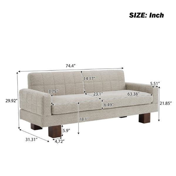 English Elm Modern Boucle Loveseat with Biscuit Tufted Back Square Arms and Walnut Legs Oatmeal N763P485476E