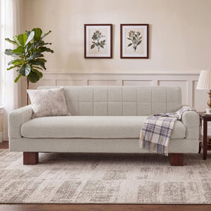 English Elm Modern Boucle Loveseat with Biscuit Tufted Back Square Arms and Walnut Legs Oatmeal N763P485476E