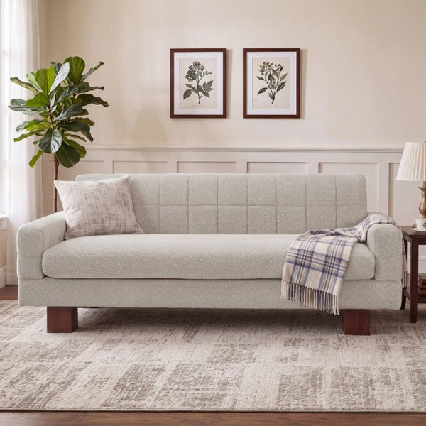 English Elm Modern Boucle Loveseat with Biscuit Tufted Back Square Arms and Walnut Legs Oatmeal N763P485476E