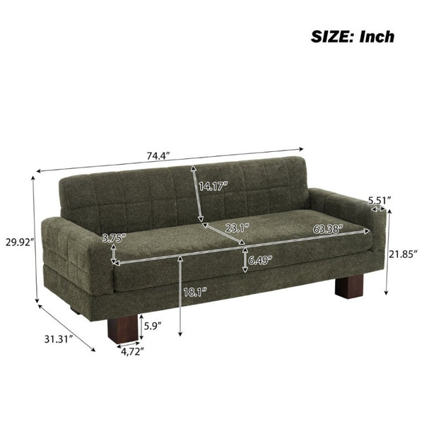 English Elm Modern Boucle Loveseat with Biscuit Tufted Back Square Arms and Walnut Legs Green N763P485476F