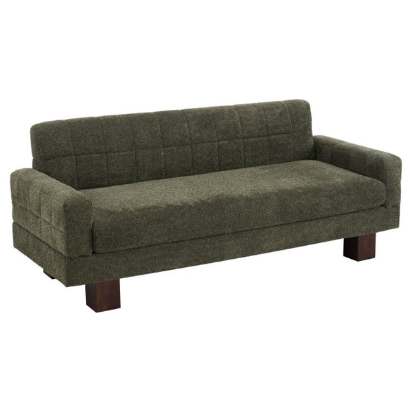 English Elm Modern Boucle Loveseat with Biscuit Tufted Back Square Arms and Walnut Legs Green N763P485476F