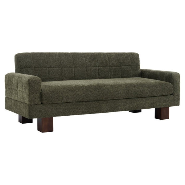 English Elm Modern Boucle Loveseat with Biscuit Tufted Back Square Arms and Walnut Legs Green N763P485476F