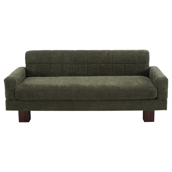 English Elm Modern Boucle Loveseat with Biscuit Tufted Back Square Arms and Walnut Legs Green N763P485476F