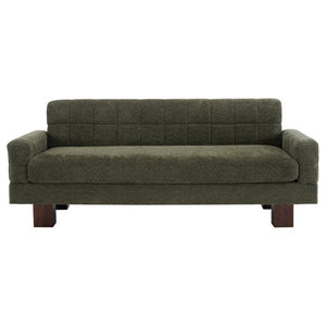 English Elm Modern Boucle Loveseat with Biscuit Tufted Back Square Arms and Walnut Legs Green N763P485476F