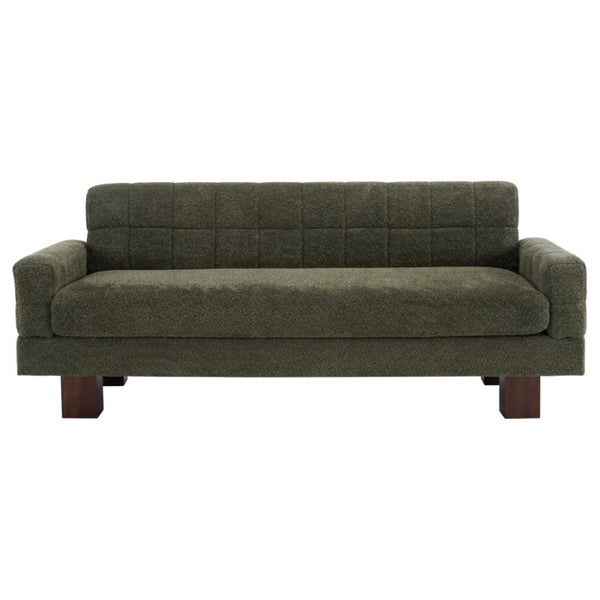 English Elm Modern Boucle Loveseat with Biscuit Tufted Back Square Arms and Walnut Legs Green N763P485476F