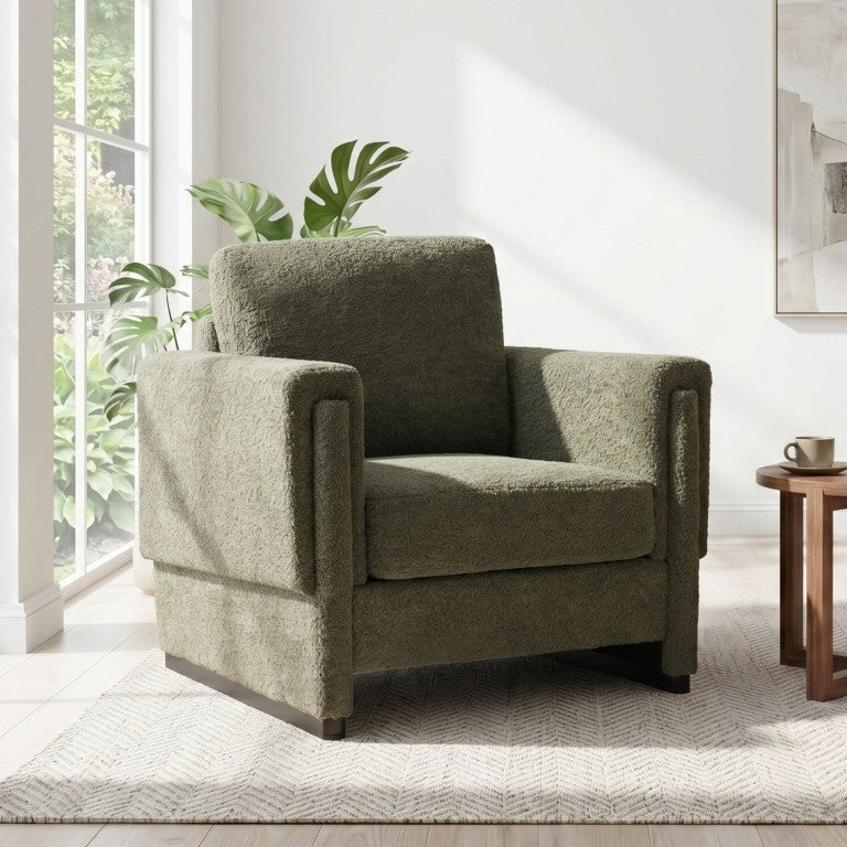 English Elm Upholstered Boucle Club Chair with Rubberwood Sled Base for Modern Living Spaces Green N763P485477F