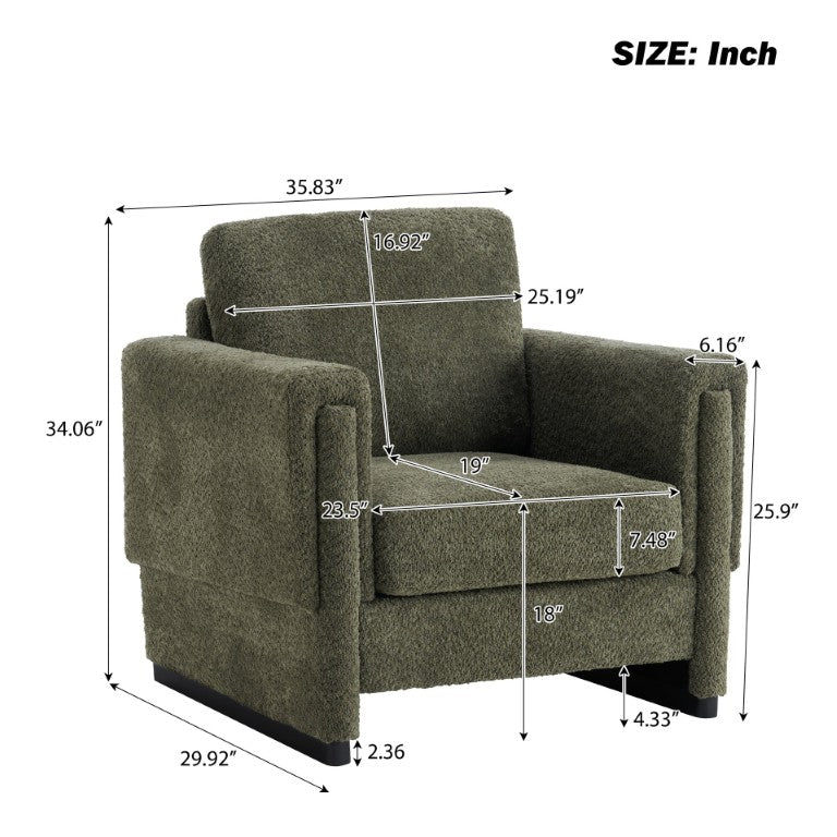 English Elm Upholstered Boucle Club Chair with Rubberwood Sled Base for Modern Living Spaces Green N763P485477F