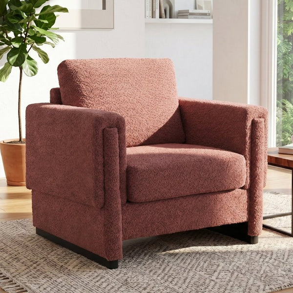 English Elm Upholstered Boucle Club Chair with Sled Base Square Arms for Modern Living Spaces N763P485477J