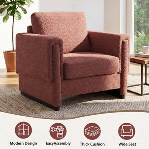 English Elm Upholstered Boucle Club Chair with Sled Base Square Arms for Modern Living Spaces N763P485477J