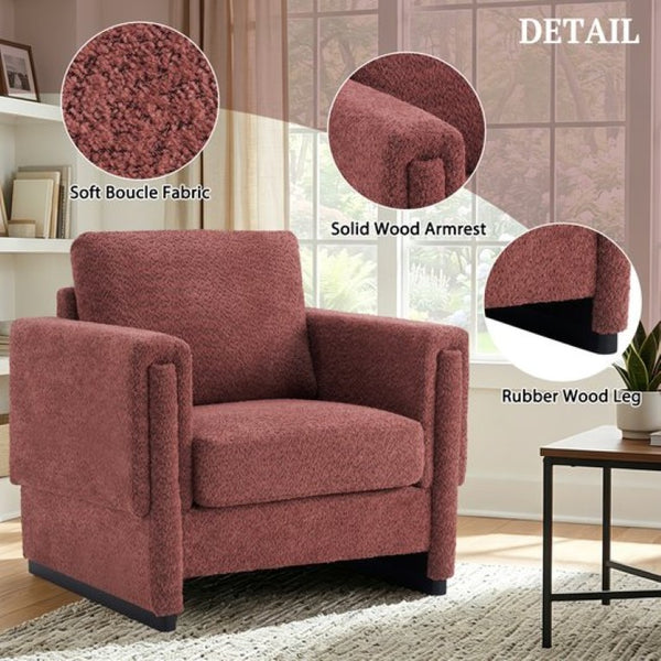 English Elm Upholstered Boucle Club Chair with Sled Base Square Arms for Modern Living Spaces N763P485477J