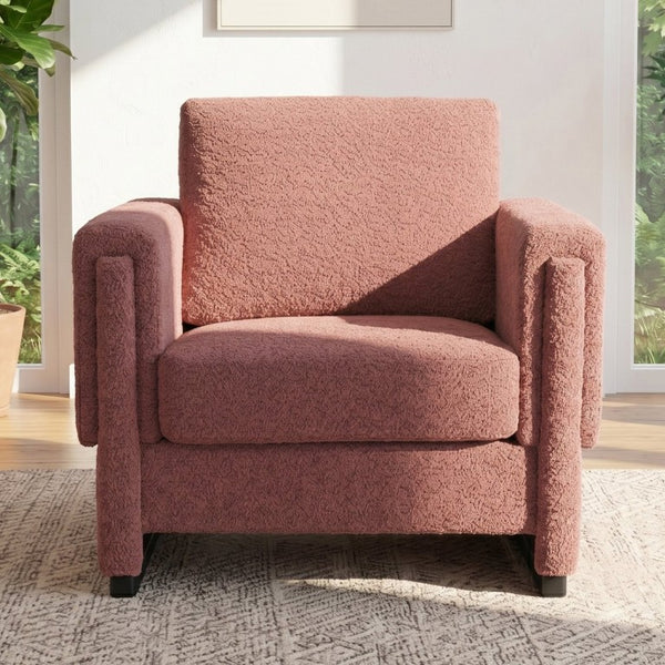 English Elm Upholstered Boucle Club Chair with Sled Base Square Arms for Modern Living Spaces N763P485477J