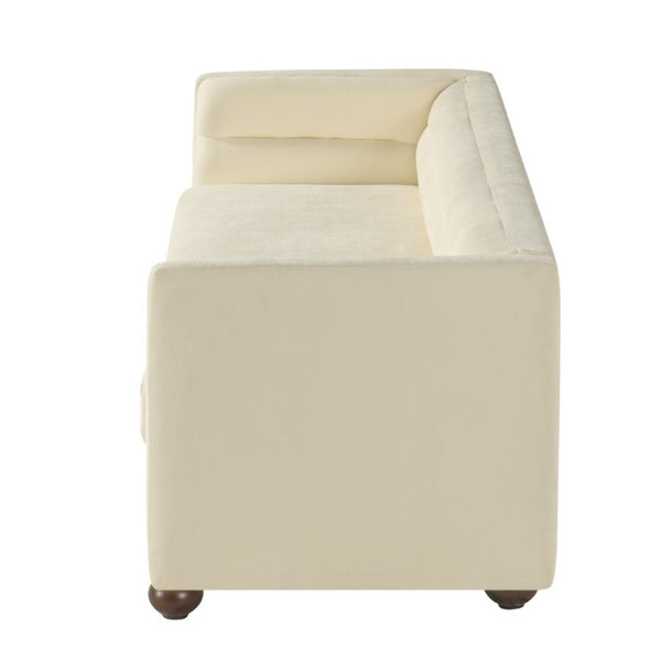 English Elm 77.2 Inch Chenille 3 Seater Sofa with Camel Back Square Arms and Rubberwood Legs Beige N763P492484A