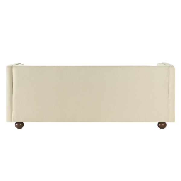 English Elm 77.2 Inch Chenille 3 Seater Sofa with Camel Back Square Arms and Rubberwood Legs Beige N763P492484A