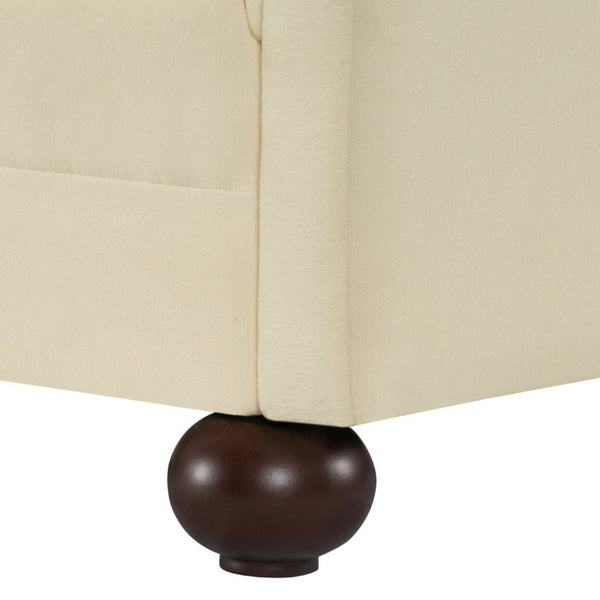 English Elm 77.2 Inch Chenille 3 Seater Sofa with Camel Back Square Arms and Rubberwood Legs Beige N763P492484A