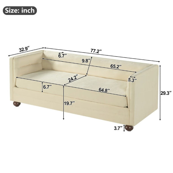 English Elm 77.2 Inch Chenille 3 Seater Sofa with Camel Back Square Arms and Rubberwood Legs Beige N763P492484A
