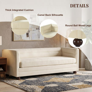 English Elm 77.2 Inch Chenille 3 Seater Sofa with Camel Back Square Arms and Rubberwood Legs Beige N763P492484A