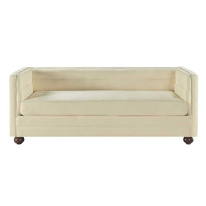 English Elm 77.2 Inch Chenille 3 Seater Sofa with Camel Back Square Arms and Rubberwood Legs Beige N763P492484A
