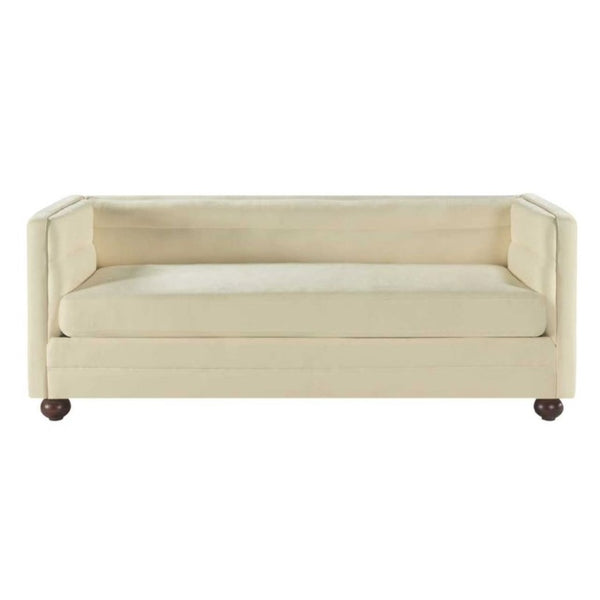 English Elm 77.2 Inch Chenille 3 Seater Sofa with Camel Back Square Arms and Rubberwood Legs Beige N763P492484A