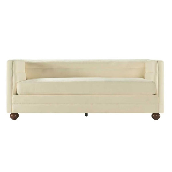English Elm 77.2 Inch Chenille 3 Seater Sofa with Camel Back Square Arms and Rubberwood Legs Beige N763P492484A