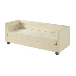 English Elm 77.2 Inch Chenille 3 Seater Sofa with Camel Back Square Arms and Rubberwood Legs Beige N763P492484A